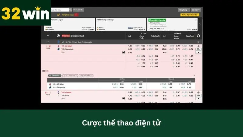 Đa dạng kèo cược tại thể thao điện tử IM 32Win