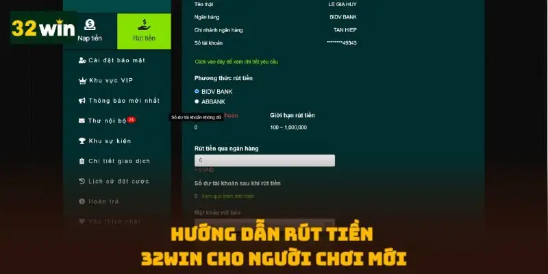 Hướng dẫn rút tiền 32WIN cho người chơi mới