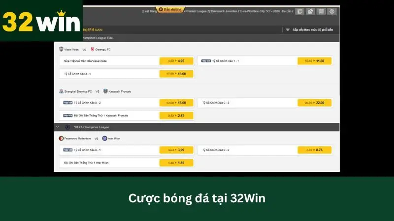 Trải nghiệm cá cược bóng đá 32Win trực tiếp