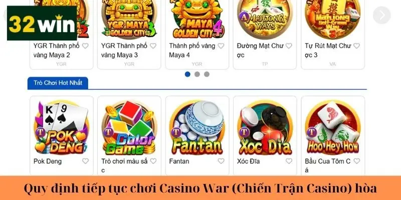 Quy định chơi Casino War khi hòa