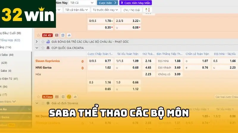 Các môn thể thao phổ biến tại sảnh SABA dành cho hội viên 32WIN