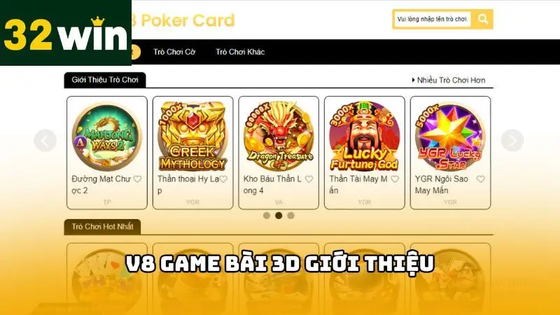 V8 game bài 3D được biết đến là sảnh trò chơi hấp dẫn
